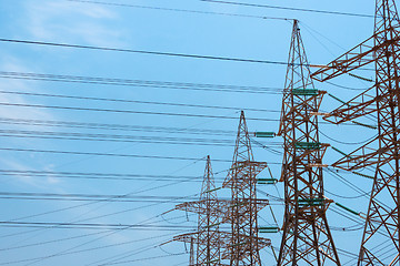 Image showing High-voltage power transmission towers.