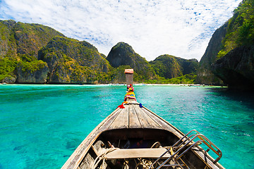 Image showing Wooden boat on Phi Phi island.