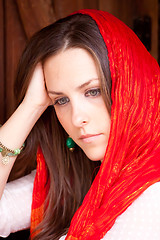 Image showing Portrait of a thougthful spanish brunette.