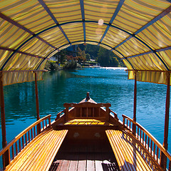 Image showing Traditional wooden boat in Bled, Slovenia