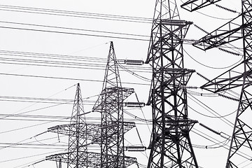 Image showing High-voltage power transmission towers.