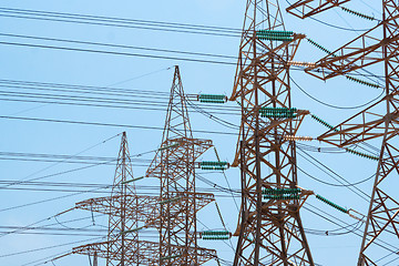 Image showing High-voltage power transmission towers.