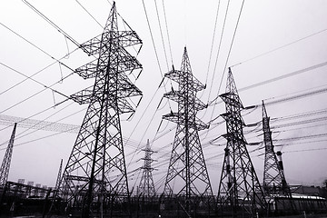 Image showing High-voltage power transmission towers.