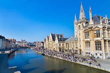 Image showing Leie river bank in Ghent, Belgium, Europe.