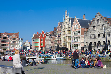 Image showing Leie river bank in Ghent, Belgium, Europe.