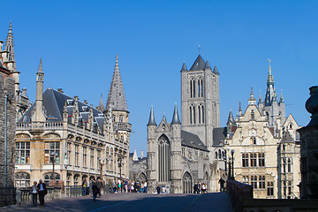 Image showing Leie river bank in Ghent, Belgium, Europe.