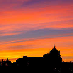 Image showing Silhouette of catholic church in sunset.