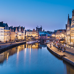 Image showing Leie river bank in Ghent, Belgium, Europe.