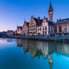 Image showing Leie river bank in Ghent, Belgium, Europe.