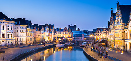 Image showing Leie river bank in Ghent, Belgium, Europe.