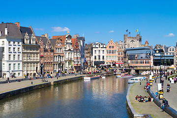 Image showing Leie river bank in Ghent, Belgium, Europe.