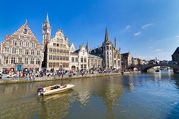 Image showing Leie river bank in Ghent, Belgium, Europe.