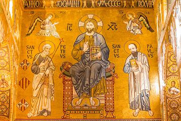 Image showing Golden mosaic in La Martorana church, Palermo, Italy