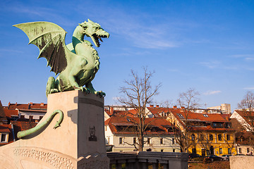 Image showing Famous Dragon bridge in Ljubljana