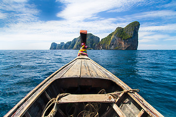 Image showing Wooden boat near Phi Phi island, Thailand.