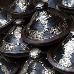 Image showing Traditional arabic decorated clay pots.