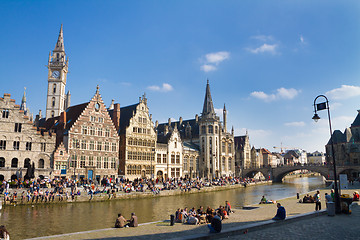 Image showing Leie river bank in Ghent, Belgium, Europe.