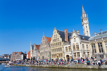 Image showing Leie river bank in Ghent, Belgium, Europe.