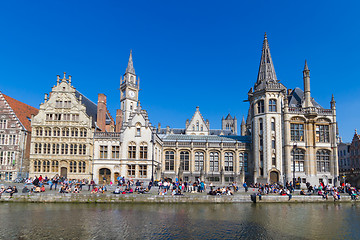 Image showing Leie river bank in Ghent, Belgium, Europe.