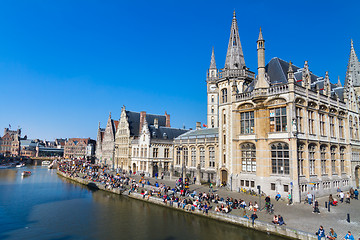 Image showing Leie river bank in Ghent, Belgium, Europe.