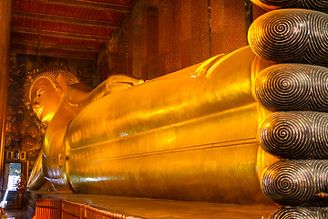 Image showing Reclining  buddha in wat Pho temple, Bangkok, Thailand.