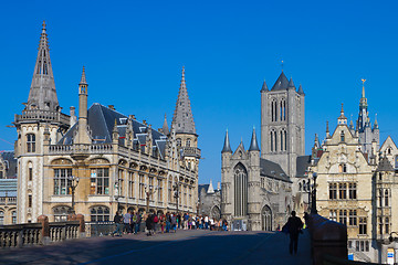 Image showing Leie river bank in Ghent, Belgium, Europe.