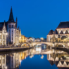 Image showing Leie river bank in Ghent, Belgium, Europe.