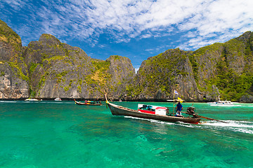 Image showing Wooden boat on Phi Phi island.