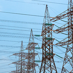 Image showing High-voltage power transmission towers.