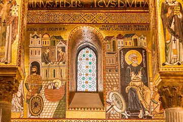 Image showing Golden mosaic in La Martorana church, Palermo, Italy