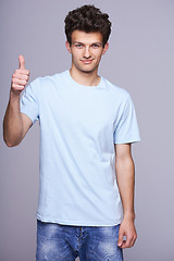 Image showing Handsome man in blank blue t-shirt