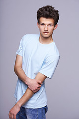 Image showing Handsome man in blank blue t-shirt