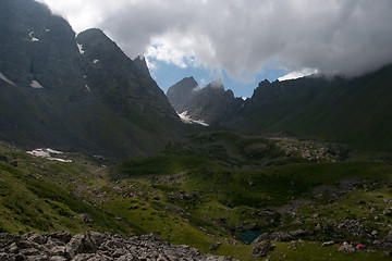 Image showing Hiking in mountains