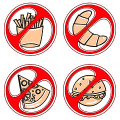 Image showing set of signs prohibiting fast food