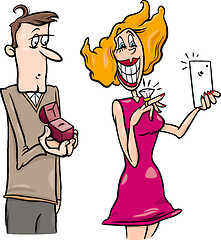 Image showing woman doing proposal selfie cartoon