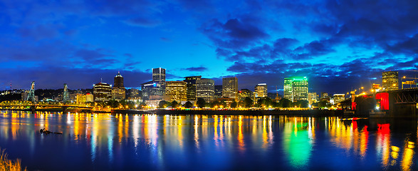 Image showing Downtown Portland cityscape at the night time