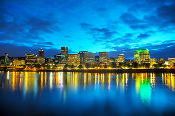 Image showing Downtown Portland cityscape at the night time