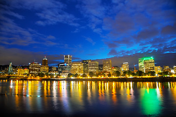 Image showing Downtown Portland cityscape at the night time