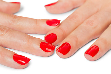 Image showing Woman with beautiful manicured red fingernails