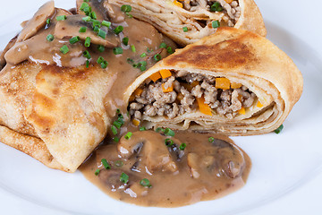 Image showing Savory mince pancakes or tortillas