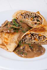 Image showing Savory mince pancakes or tortillas