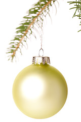 Image showing Christmas ball hanging from a branch of a fir tree