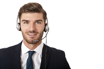 Image showing Man wearing headset with stereo headphones