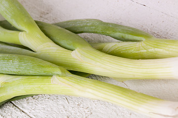 Image showing Bunch of fresh leeks or scallions