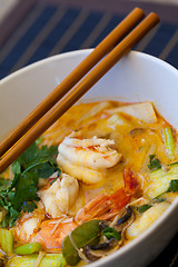 Image showing Bowl of traditional Thai tom yam soup