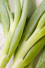 Image showing Bunch of fresh leeks or scallions