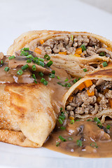 Image showing Savory mince pancakes or tortillas