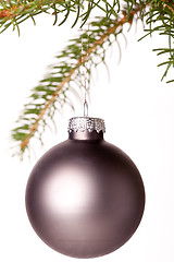 Image showing Christmas ball hanging from a branch of a fir tree