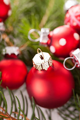 Image showing Pretty red polka dot Christmas bauble