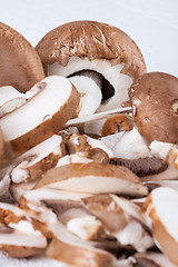 Image showing Diced and whole agaricus brown button mushrooms